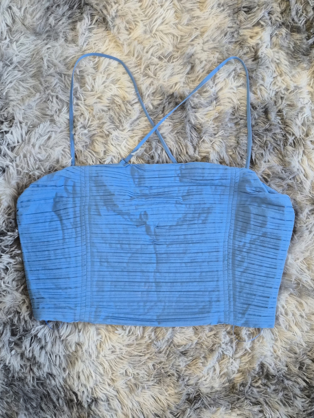 Madewell Sky Blue Crossback Ribbed Crop Top